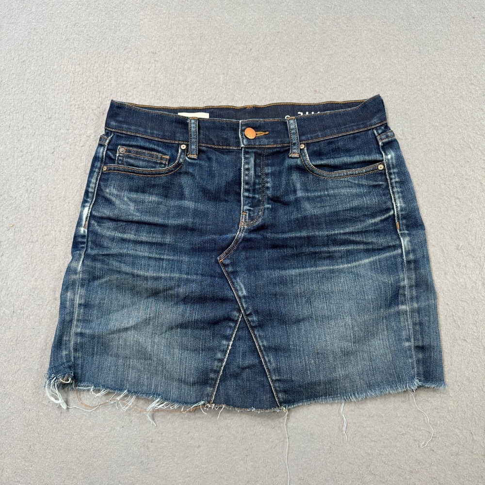 Gap 1969 Mini Skirt Women's 24 Blue Denim Dark Wash A-Line Frayed Hem Whiskered